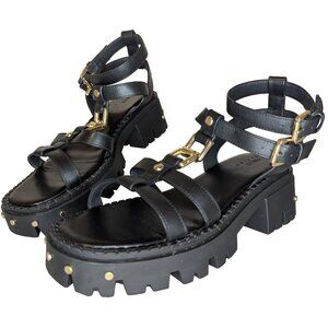 ASOS Design Forrest Leather Chunky Strappy Sandals Black and Gold | 7